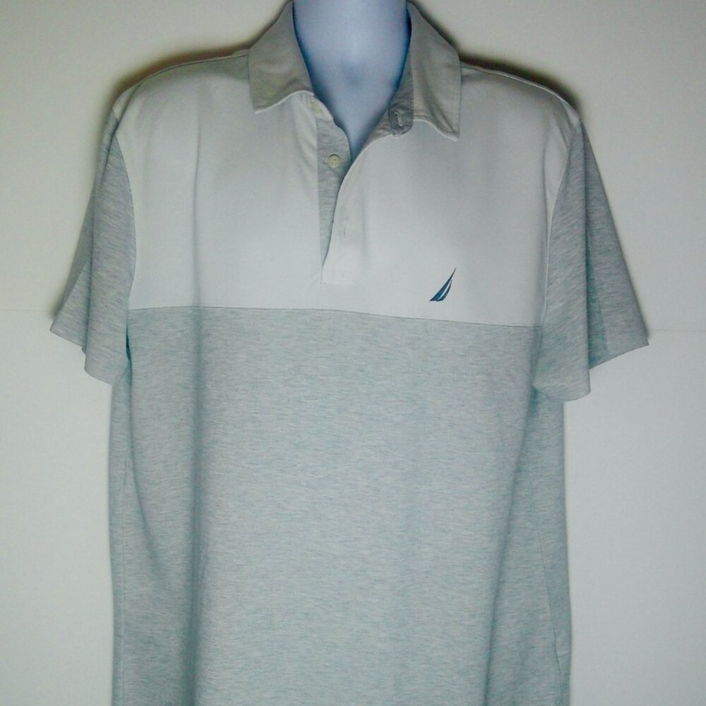NAUTICA GREY AND WHITE SHORT SLEEVE SLIM FIT POLO SHIRT MEN XL